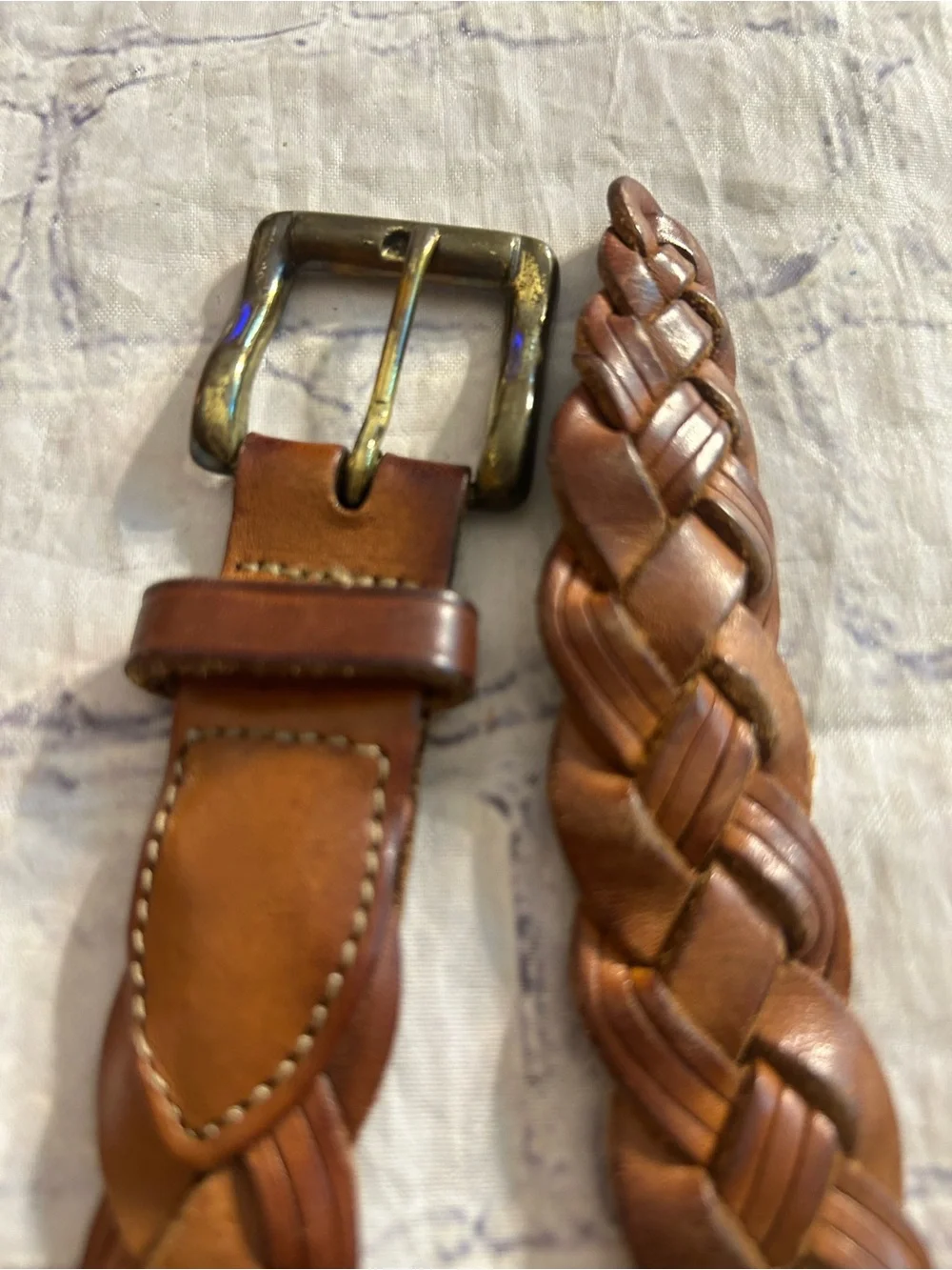 ELITE VTG GOLD METALLIC SKIN PRINT AND EDDIE BAUER BROWN LEATHER BRAIDED BELTS